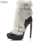 Retro Faux Fur Ankle Boots.  Pointed Toe Buckle Straps Slip-on Thin High Heels Boots 2025 Autumn New Women Fashion Modern Shoes.