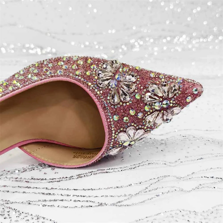 Women’s Purple High Heel Party Shoes and Rhinestone Handbag Set - Italian Design Wedding Style