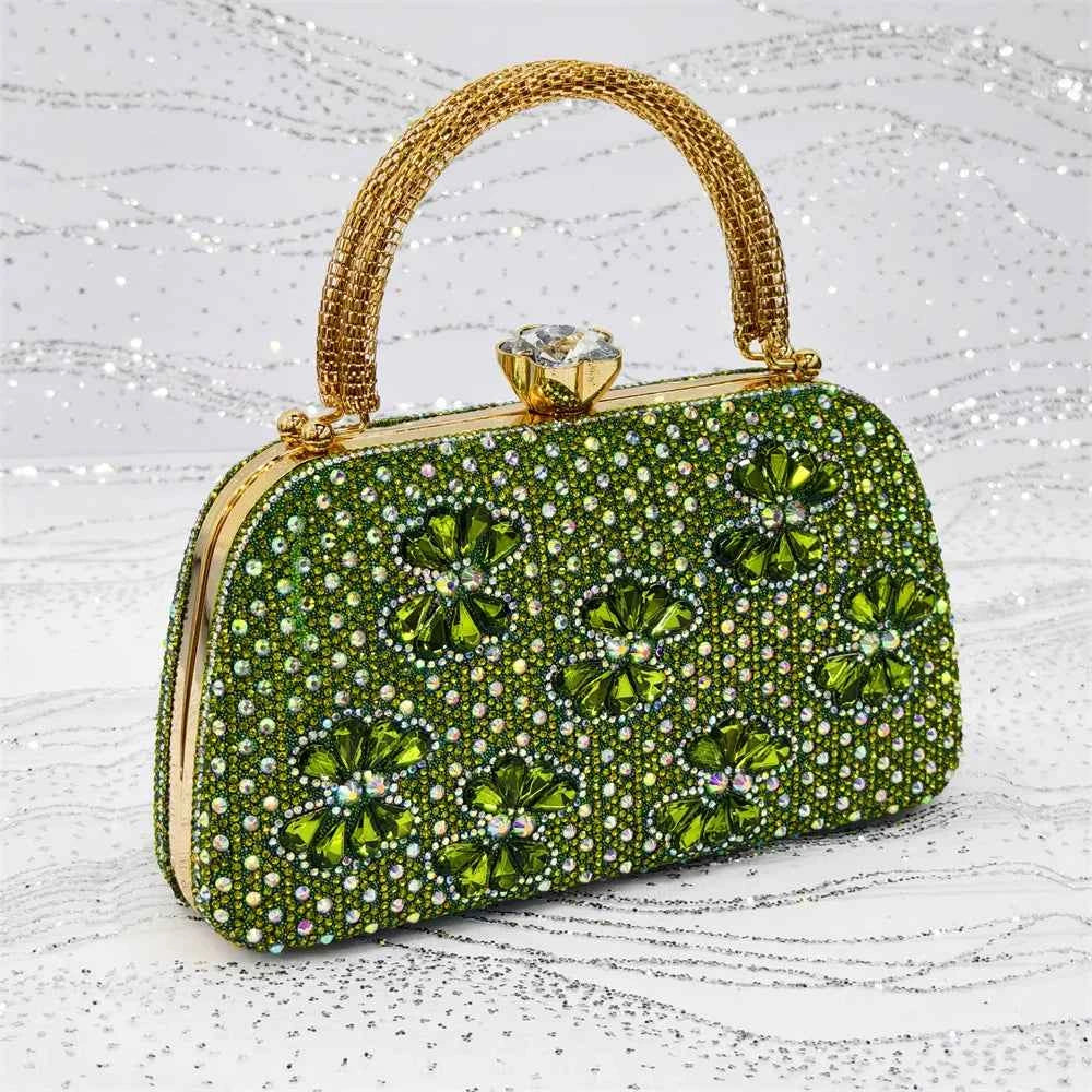 Women’s Purple High Heel Party Shoes and Rhinestone Handbag Set - Italian Design Wedding Style