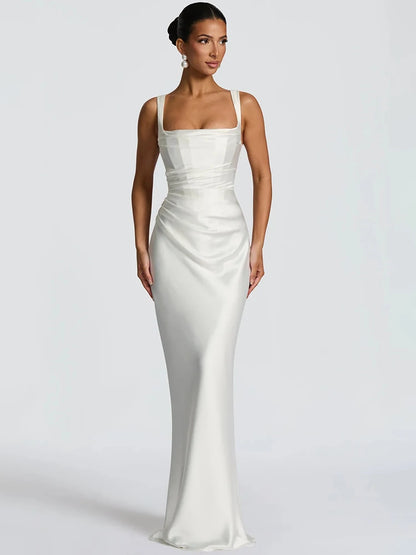 Satin Backless Sexy Maxi Dress Women. Elegant Halter Off-shoulder Sleeveless Dress. Lace-up Bodycon Club Party Long Dresse.