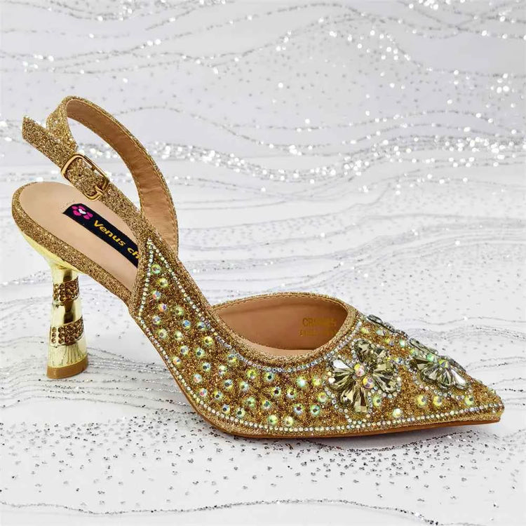 Women’s Purple High Heel Party Shoes and Rhinestone Handbag Set - Italian Design Wedding Style