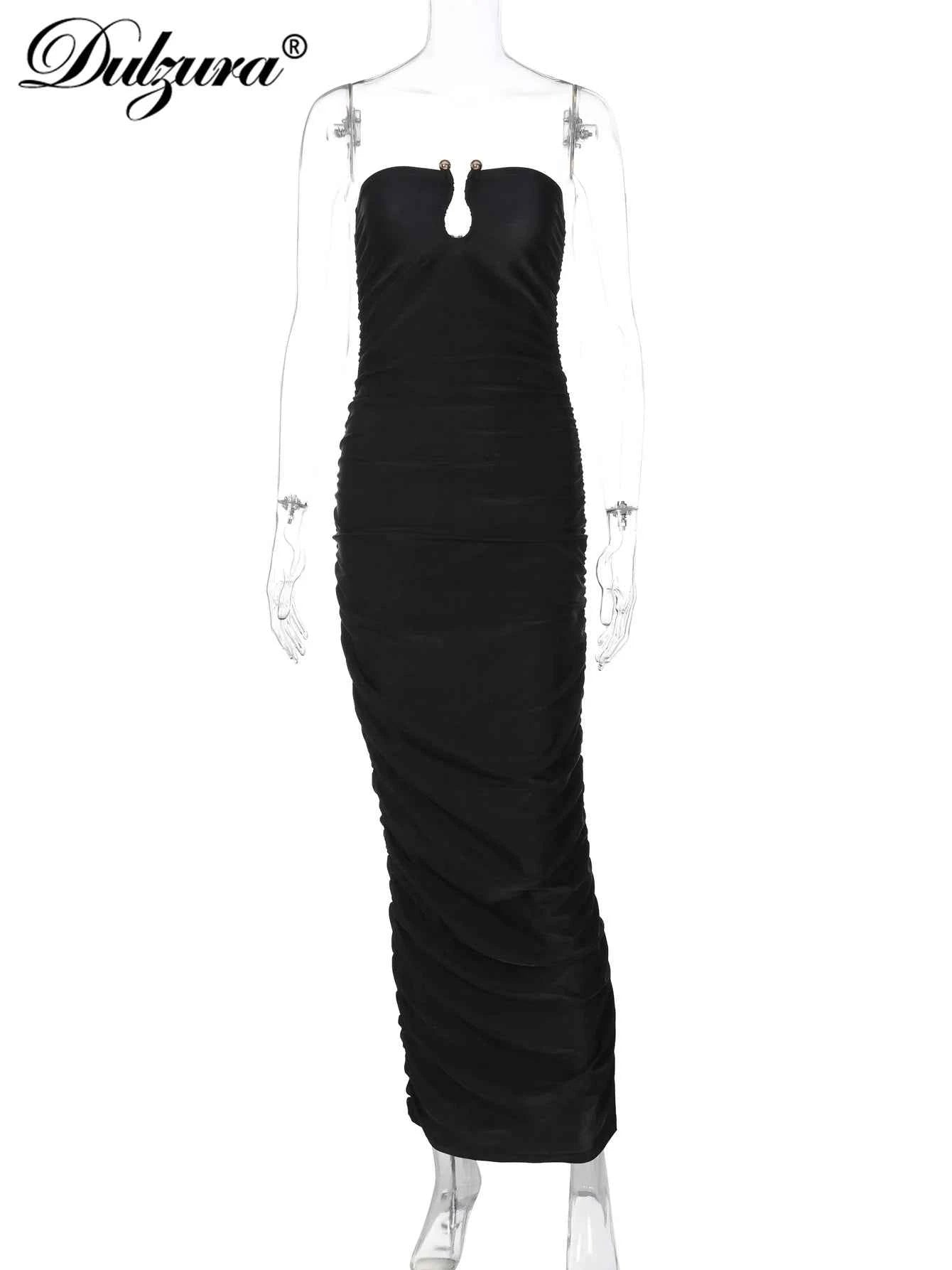 Dulzura Sleeveless Strapless Pleated Maxi Dress With Button Women’S Sexy Elegant Long Dress Party Club Office Spring Summer