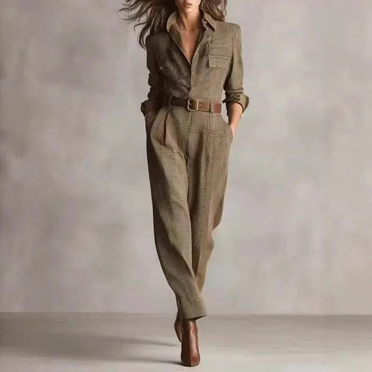 Woman Clothes Overalls Jumpsuits 2025 Classic Retro Plaid Work Belt Jumpsuit Sports Overalls Elegant  Women's Elegant Jumpsuit
