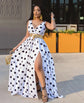 V neck dress with polka Sexy Deep V Neck Polka Dot Long Dress For Women.  Summer Boho Sleeveless Slim Print Side Slit Party Maxi Dresses.