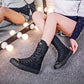 Canvas Long Boots for Women. High Top Women Canvas Shoes. Lace Up Knee High Boots. Flats Casual Vulcanized Shoes Sneakers Girls.