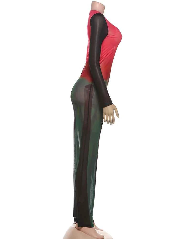 Weird Puss Sexy Patchwork Maxi Dress Women. Gradient Color o-Neck Full Sleeve Peach Hip Elegant Simple Evening Prom Party Bodycon.