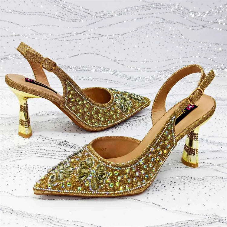 Women’s Purple High Heel Party Shoes and Rhinestone Handbag Set - Italian Design Wedding Style