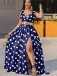 V neck dress with polka Sexy Deep V Neck Polka Dot Long Dress For Women.  Summer Boho Sleeveless Slim Print Side Slit Party Maxi Dresses.