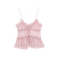 Women Fashion With Ruffled Front Tied Semi-sheer Tank Tops Sexy Backless Thin Straps Female.