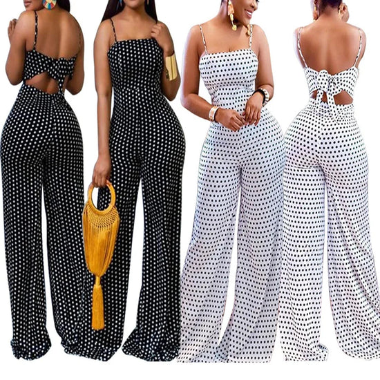Women Jumpsuits Overalls High Waist Dot Wide Leg Pants. High Street Casual Flat Sexy Backless Wrapping Breast Autumn Jumpsuit.