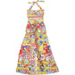 Printed Halter Split Backless Party Sexy Dress. Elegant Spaghetti Strap Long Dress Women  Summer Dress