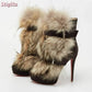 Retro Faux Fur Ankle Boots.  Pointed Toe Buckle Straps Slip-on Thin High Heels Boots 2025 Autumn New Women Fashion Modern Shoes.