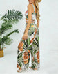 Women Sleeveless V-neck Tropical Print Satin High Waist Wide Leg 2 Piece Set. Boho Spring Summer Vacay Beach Lightweight Set.
