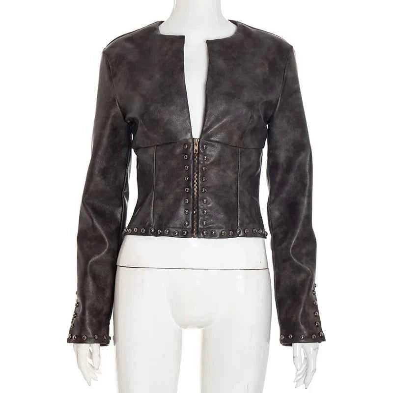 Leather Sexy Jacket Cargo Top. Casual Fashion Crop Sexy Tops.