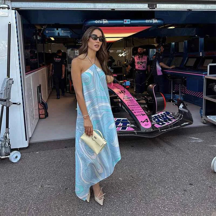 Summer Printed Women Crop Top. Metal Strap Backless Lace Up Tank Top. Chic Party Beach Strapless Shirt.