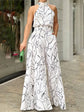 2025 Summer Elegant Women Chic Printed Jumpsuit New Fashion Halter Neck Leace-up Office Lady Commuting High Waist Wide Leg Pants