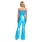 Women Metallic Shiny Dance Jumpsuit Sequin Tassel Sleeveless Bell Bottom Long Pants Bodysuit Romper for Jazz Music Festival.