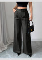 High Waist Solid Pants For Women. Casual Belt Wide-leg Trousers.Ladies With Pockets Office Wear Pants.