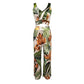 Women Sleeveless V-neck Tropical Print Satin High Waist Wide Leg 2 Piece Set. Boho Spring Summer Vacay Beach Lightweight Set.