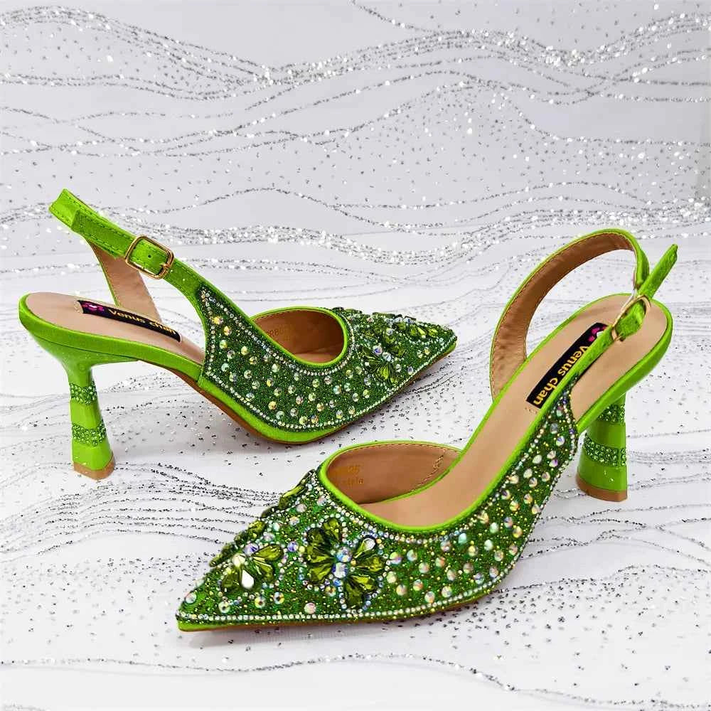 Women’s Purple High Heel Party Shoes and Rhinestone Handbag Set - Italian Design Wedding Style