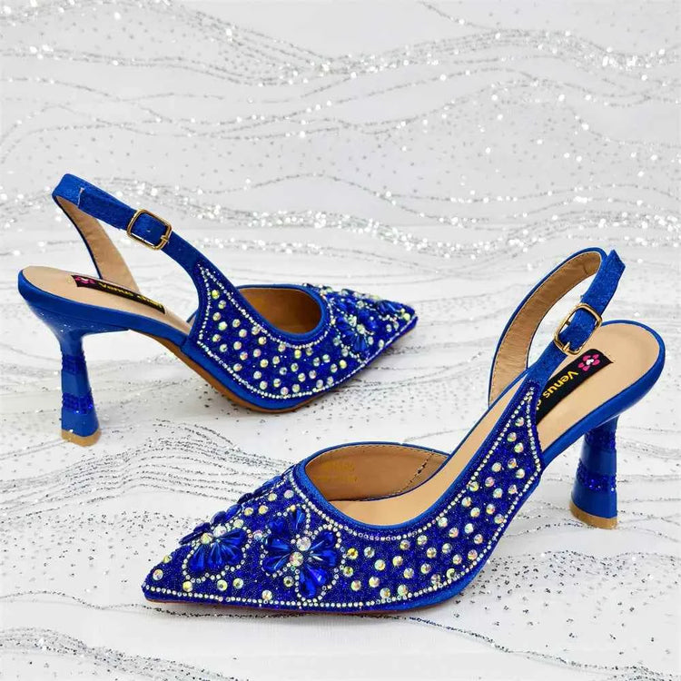 Women’s Purple High Heel Party Shoes and Rhinestone Handbag Set - Italian Design Wedding Style