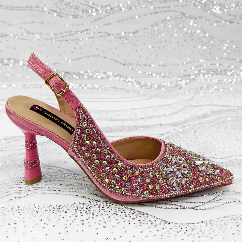 Women’s Purple High Heel Party Shoes and Rhinestone Handbag Set - Italian Design Wedding Style