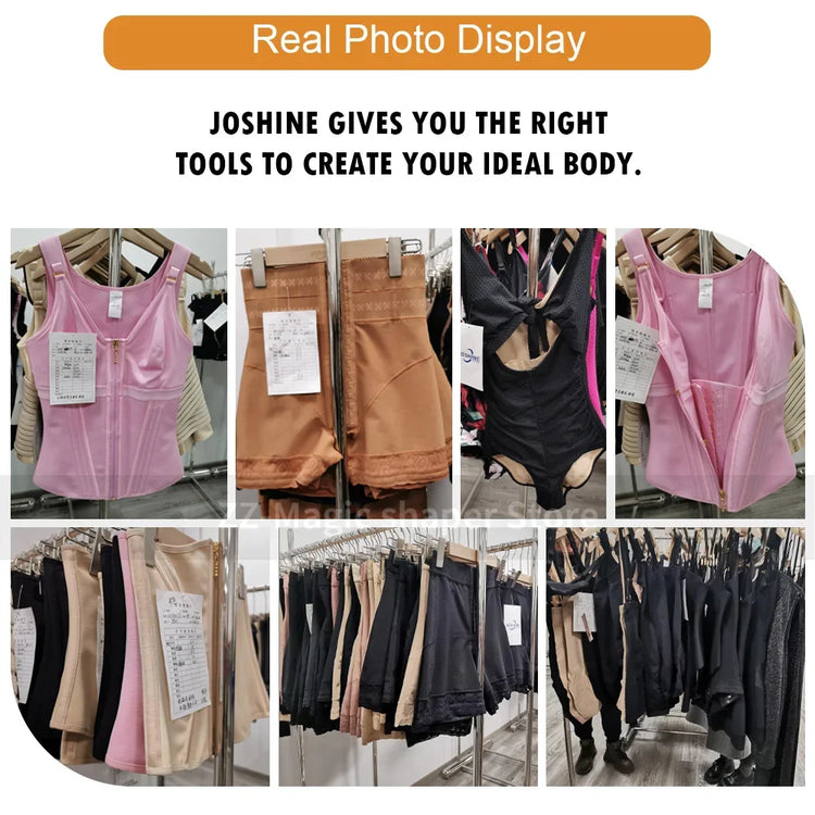 Collage of clothing items on hangers with text about creating an ideal body. Collections 