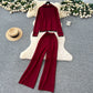 SINGREINY Autumn Warm Two Piece Suits. Women Lapel Neck Buttons Chic Top+Elastic Long Pants. Casual Knit Color Block Sweater Sets.