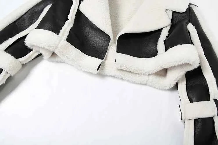 Weird Puss Furry Patchwork Women Crop Jacket Hipster Full Sleeve Open Stitch Hipster Streetwear Warm Outwear Basic Wild Coat