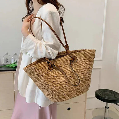 Perfect Vacation Storage Bag. Large capacity Straw Woven Tote Bag. Women Summer Beach Bag. Casual French Style Underarm Shoulder Bag.