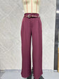 High Waist Solid Pants For Women. Casual Belt Wide-leg Trousers.Ladies With Pockets Office Wear Pants.
