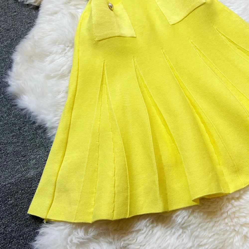 Summer Pleated Short Dress Women O-neck Slim Waist A-line Party Dress Streetwear Lady Outfits.