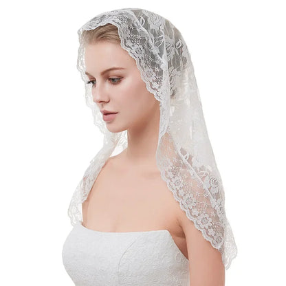 White Black Veil Bridal Veils Wedding Mantillas Chapel Veils Muslim Head Covering Lace Catholic Veil 2023