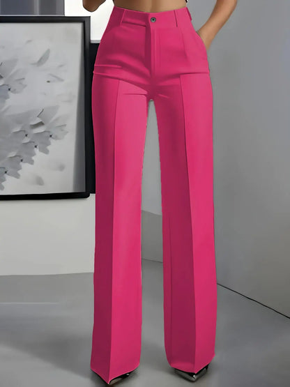 Lady Suit Pants Fashion Solid High Waist Straight Long Pants For Women Elegant Office Women&