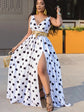 V neck dress with polka Sexy Deep V Neck Polka Dot Long Dress For Women.  Summer Boho Sleeveless Slim Print Side Slit Party Maxi Dresses.