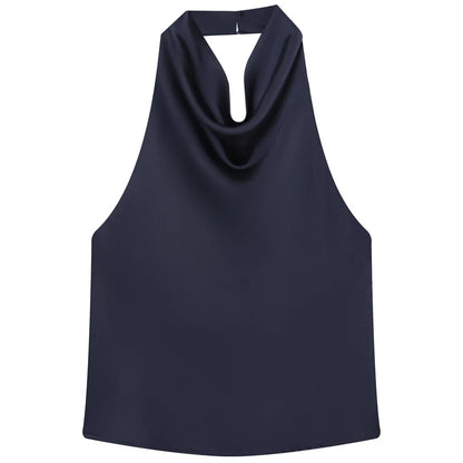 HXAO Satin Halter Top Women Summer 2025 Black Yellow Tanks & Camis Crop Smooth Off Shoulder Tank Top Sleeveless Backless Vests