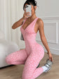Sexy Leopard Print Sports Jumpsuits for Women V-neck Backless Yoga Bodysuit Female Sleeveless Tight Gym Running Fitness Overalls