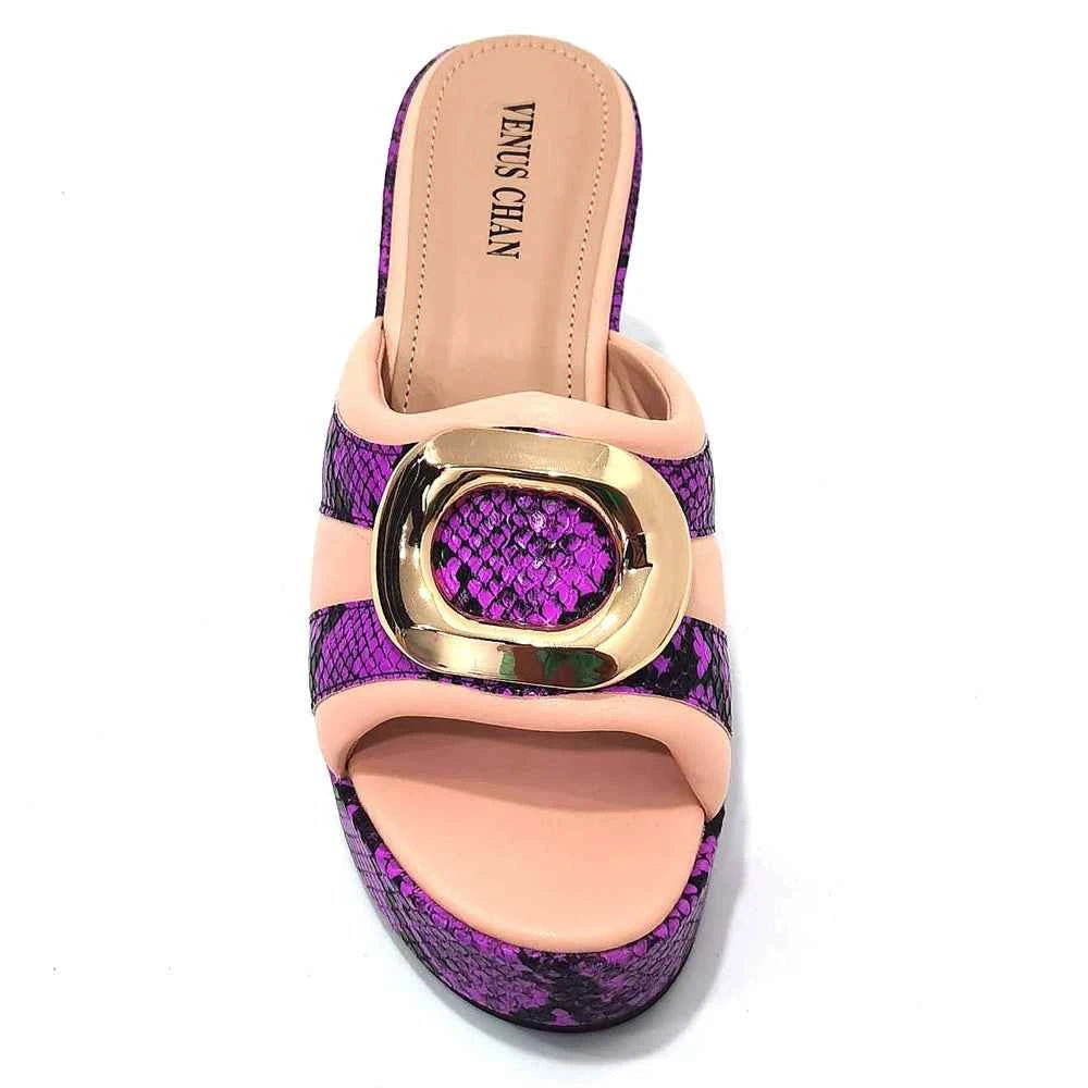 Italian Designed Snake Pattern Color Matching Platform Thick Soled Women&