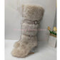 White Fur Platform Wedges Knee High Boots Women Belt Buckle Transparent Heel Slip On Boots Sweet Fashion Warm Party Banquet Shoe.