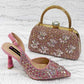 Women’s Purple High Heel Party Shoes and Rhinestone Handbag Set - Italian Design Wedding Style