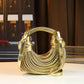 Handbags for Women.  New Gold Luxury Designer Brand Bag. Handwoven Noodle Bags. Rope Knotted Pulled Hobo Silver Evening Clutch Chic.