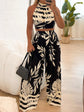 Sexy Halter Backless Vest and Long Pants 2 Piece Set Summer Vacation Beach Ladies Set Casual Loose High Waist Wide Leg Pants Set