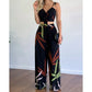 Summer Women Tropical Print Spaghetti Strap Two Piece. Casual Lace up Back Top & High Waist Pants Set 2 Pieces Suit Sets Woman Clothing.