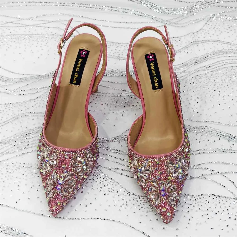 Women’s Purple High Heel Party Shoes and Rhinestone Handbag Set - Italian Design Wedding Style