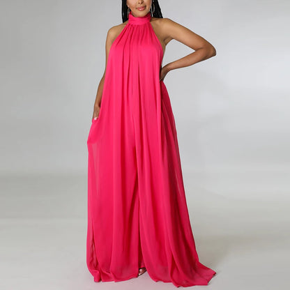 Women Jumpsuit Wide Leg. Summer Elegant Long Pants Jumpsuit. Women Sleeveless Halter Neck Sets High Streetwear.