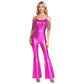 Women Metallic Shiny Dance Jumpsuit Sequin Tassel Sleeveless Bell Bottom Long Pants Bodysuit Romper for Jazz Music Festival.