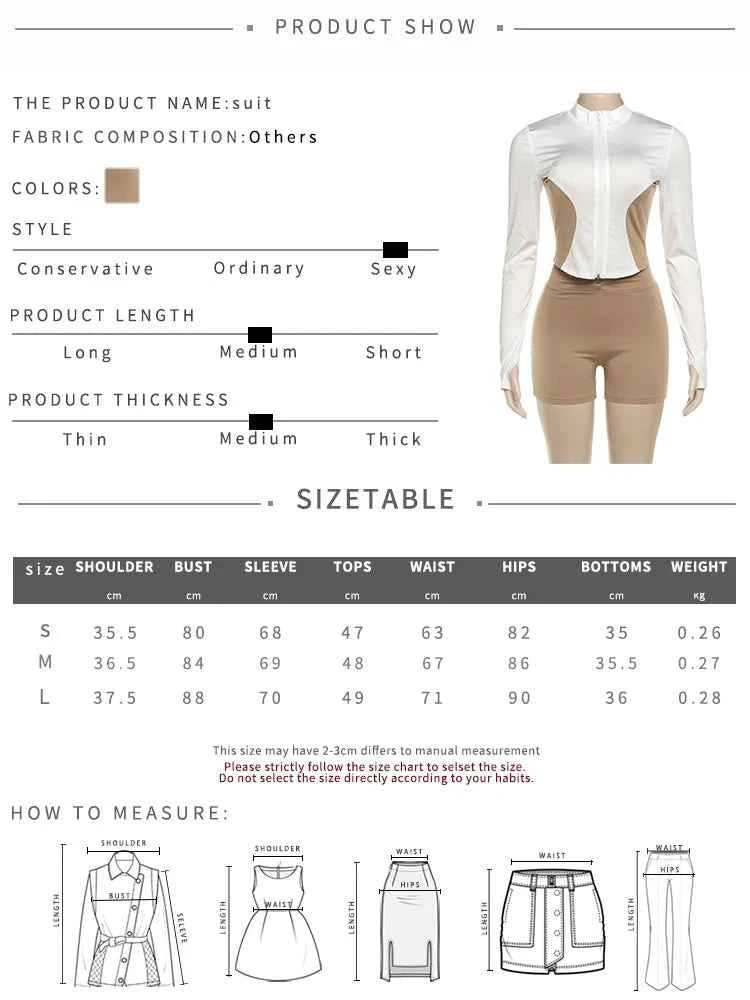 Weird Puss Casual 2piece Set Women Tracksuit Zip Contrast Patchwork Full Sleeve Jacket+Shorts Daily Simple Sporty Street Outfits