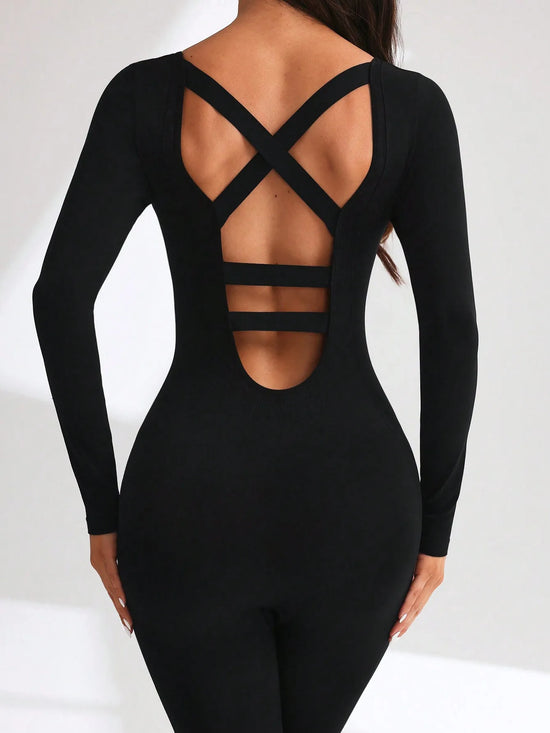 Women Yoga Jumpsuits Workout Long Sleeve Sport Jumpsuits.