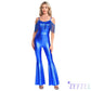 Women Metallic Shiny Dance Jumpsuit Sequin Tassel Sleeveless Bell Bottom Long Pants Bodysuit Romper for Jazz Music Festival.