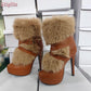 Retro Faux Fur Ankle Boots.  Pointed Toe Buckle Straps Slip-on Thin High Heels Boots 2025 Autumn New Women Fashion Modern Shoes.